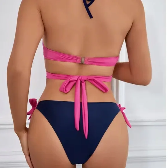 Pink and Blue Women's Bikini Set SZ LARGE - Picture 3 of 4